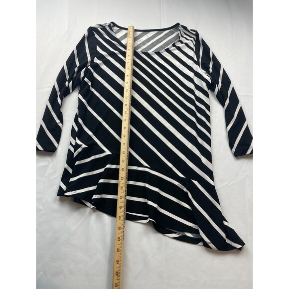 INC International Concepts Tunic Top Womens Large Black White Stripe Asymmetric - Picture 3 of 4